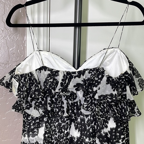 NWT! Marchesa Notte Tiered Ruffle Spaghetti Strap Mini Dress Black White… - Picture 7 of 13